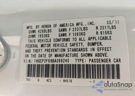2011 Honda Accord 2.4 Se from USA, damaged, VIN 1HGCP2F69BA099240